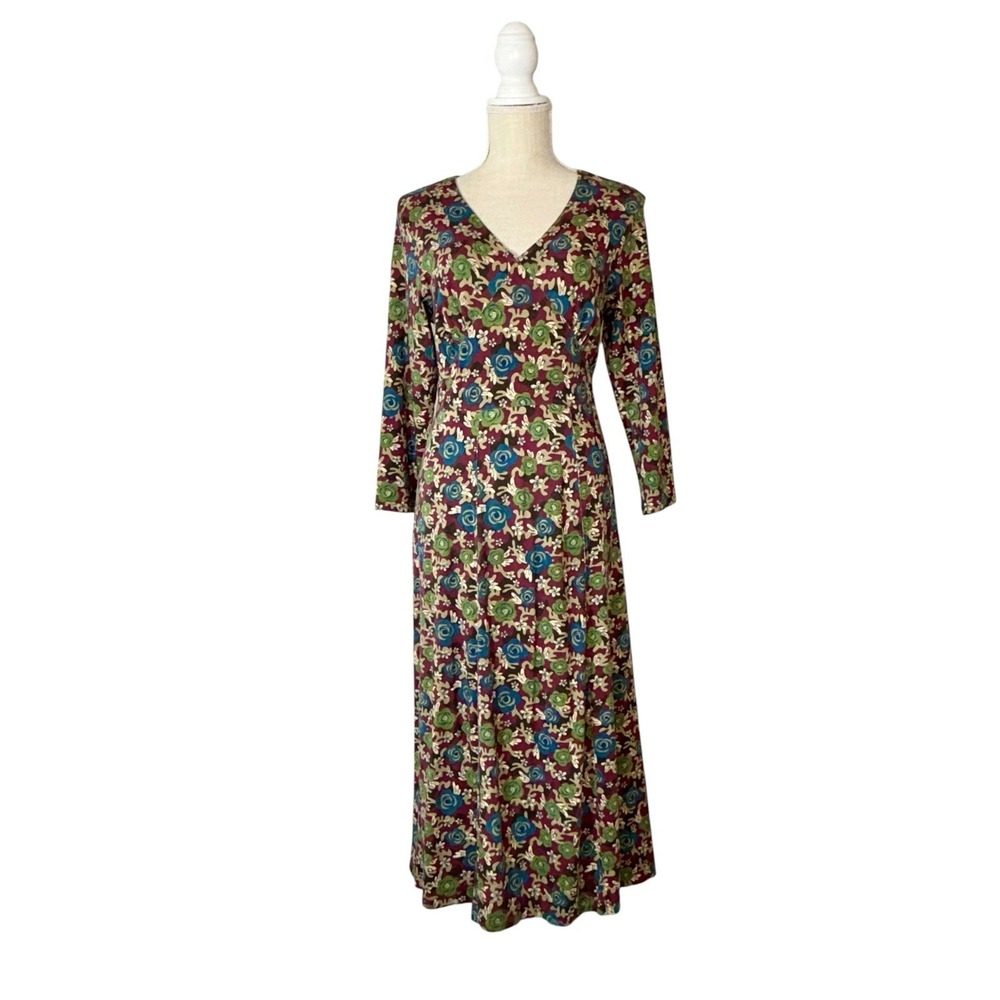 Sahalie Fit & Flare 3/4 Sleeve‎ Floral Midi Dress Size M Cottagecore Peasant